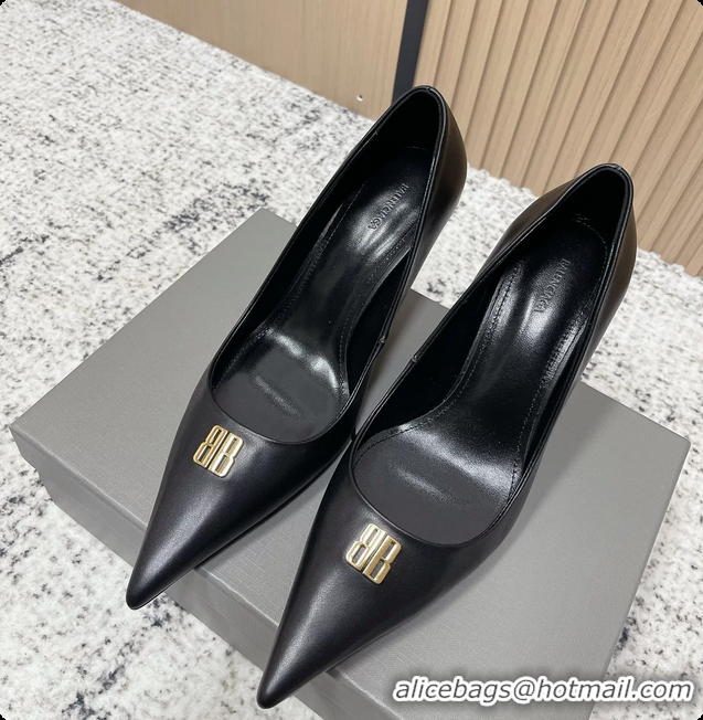 Top Grade Balenciaga Avenue BB Editor Pumps Black Calf Leather 85MM 6061205