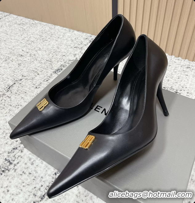 Top Grade Balenciaga Avenue BB Editor Pumps Black Calf Leather 85MM 6061205