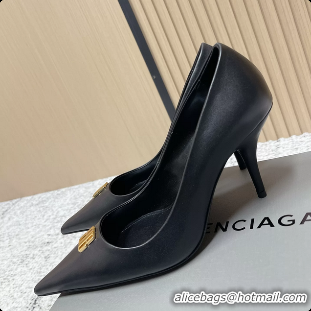 Top Grade Balenciaga Avenue BB Editor Pumps Black Calf Leather 85MM 6061205