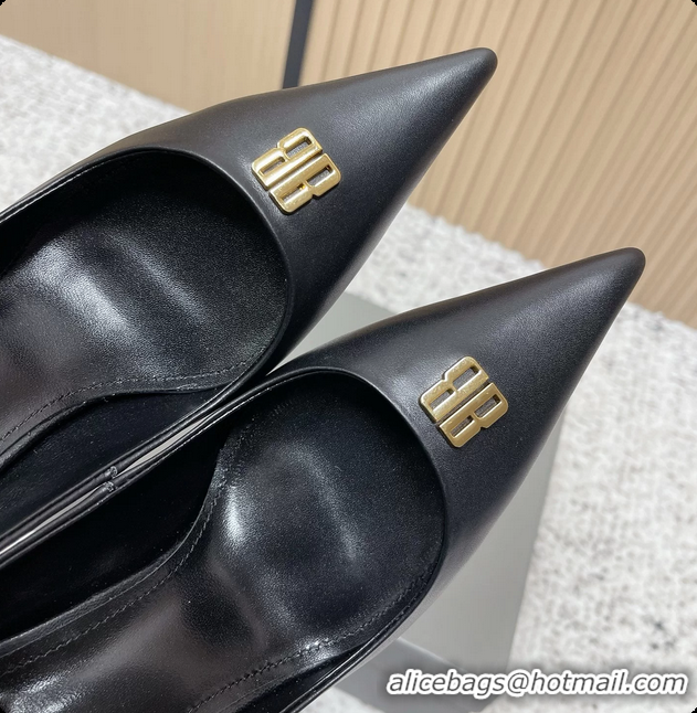 Top Grade Balenciaga Avenue BB Editor Pumps Black Calf Leather 85MM 6061205