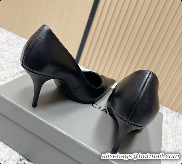 Top Grade Balenciaga Avenue BB Editor Pumps Black Calf Leather 85MM 6061205