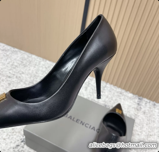 Top Grade Balenciaga Avenue BB Editor Pumps Black Calf Leather 85MM 6061205