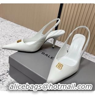 Durable Balenciaga Avenue BB Editor Slingback Pumps White Calf Leather 85MM 6061206