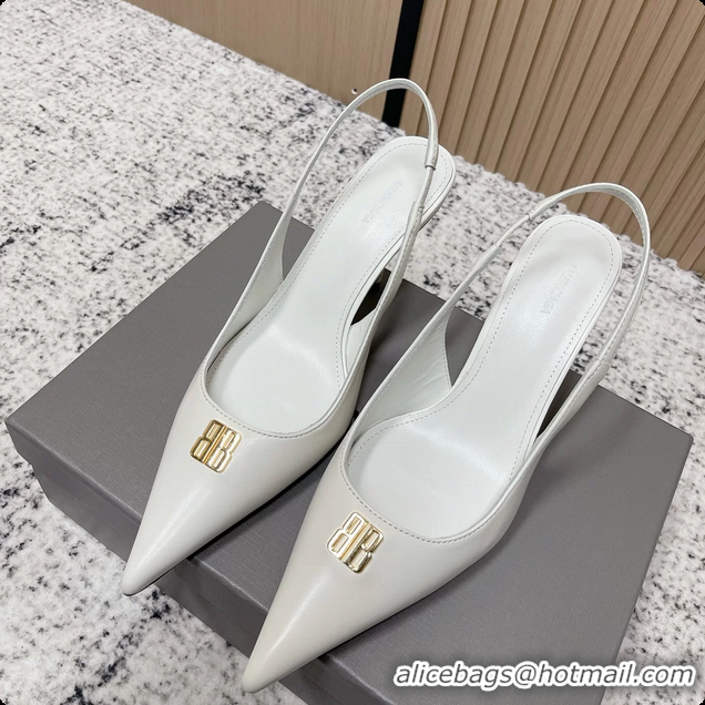 Durable Balenciaga Avenue BB Editor Slingback Pumps White Calf Leather 85MM 6061206