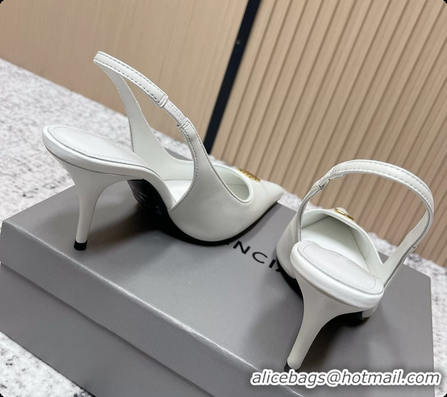 Durable Balenciaga Avenue BB Editor Slingback Pumps White Calf Leather 85MM 6061206