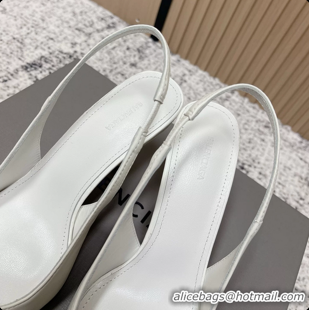 Durable Balenciaga Avenue BB Editor Slingback Pumps White Calf Leather 85MM 6061206