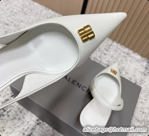 Durable Balenciaga Avenue BB Editor Slingback Pumps White Calf Leather 85MM 6061206