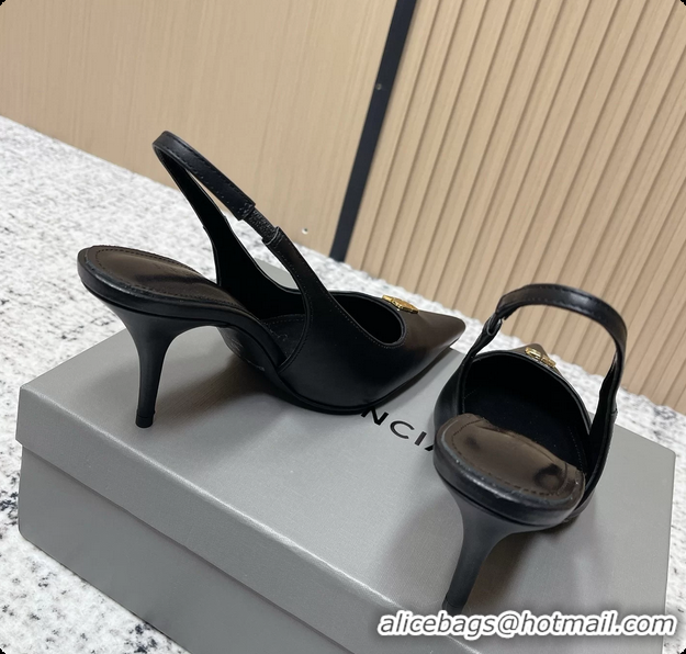 Good Looking Balenciaga Avenue BB Editor Slingback Pumps Black Calf Leather 85MM 6061206