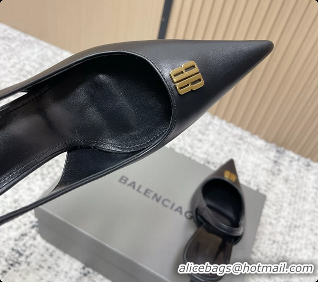 Good Looking Balenciaga Avenue BB Editor Slingback Pumps Black Calf Leather 85MM 6061206