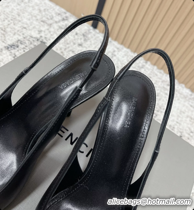 Good Looking Balenciaga Avenue BB Editor Slingback Pumps Black Calf Leather 85MM 6061206