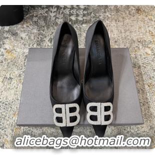 Lowest Price Balenciaga Crystal BB Knife Black Satin Pumps 75MM 6061207