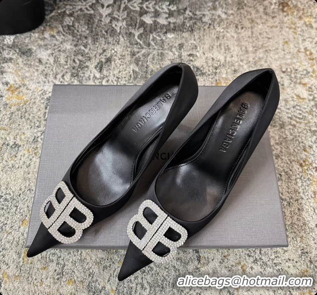 Lowest Price Balenciaga Crystal BB Knife Black Satin Pumps 75MM 6061207