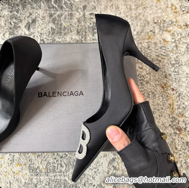 Lowest Price Balenciaga Crystal BB Knife Black Satin Pumps 75MM 6061207