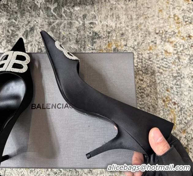 Lowest Price Balenciaga Crystal BB Knife Black Satin Pumps 75MM 6061207