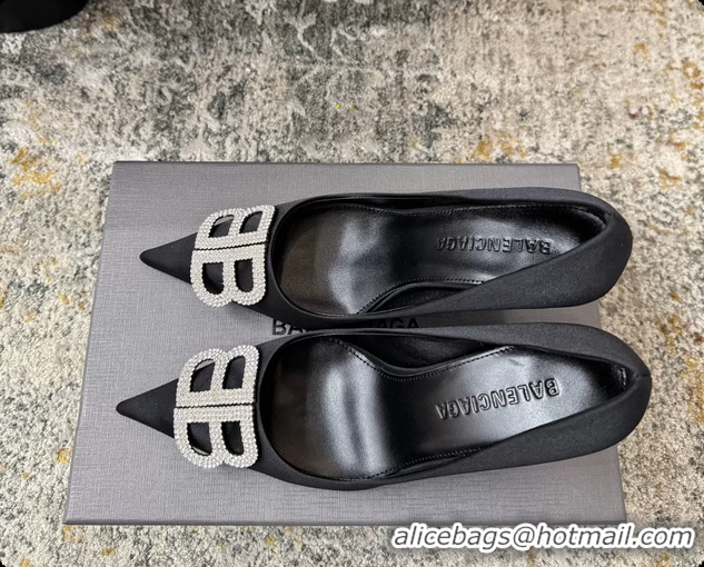 Lowest Price Balenciaga Crystal BB Knife Black Satin Pumps 75MM 6061207