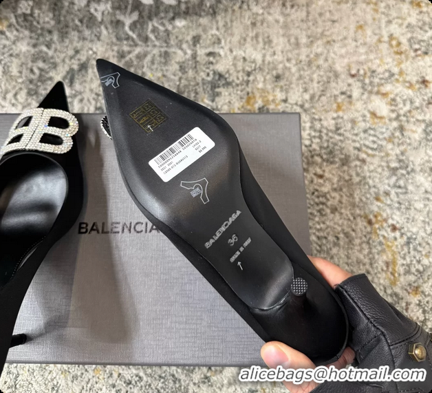 Lowest Price Balenciaga Crystal BB Knife Black Satin Pumps 75MM 6061207