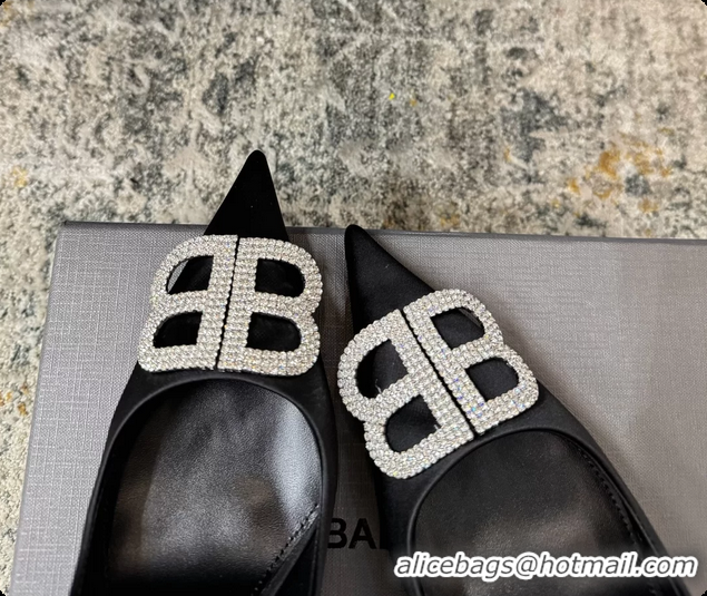 Lowest Price Balenciaga Crystal BB Knife Black Satin Pumps 75MM 6061207