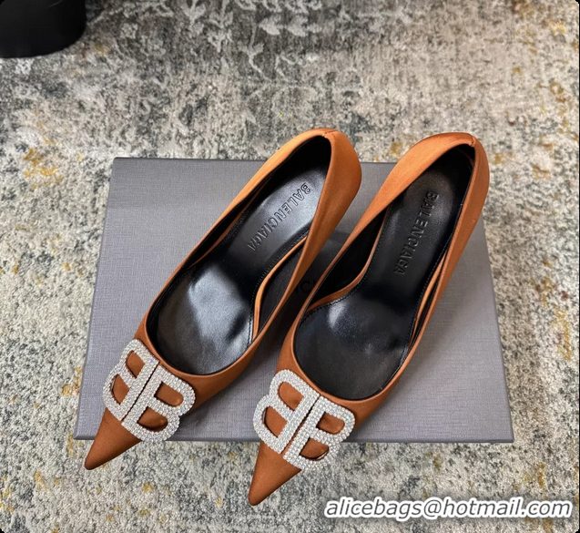 Cheap Price Balenciaga Crystal BB Knife Brown Satin Pumps 75MM 6061207