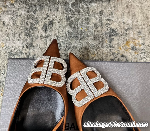 Cheap Price Balenciaga Crystal BB Knife Brown Satin Pumps 75MM 6061207
