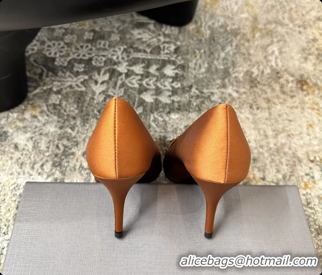 Cheap Price Balenciaga Crystal BB Knife Brown Satin Pumps 75MM 6061207