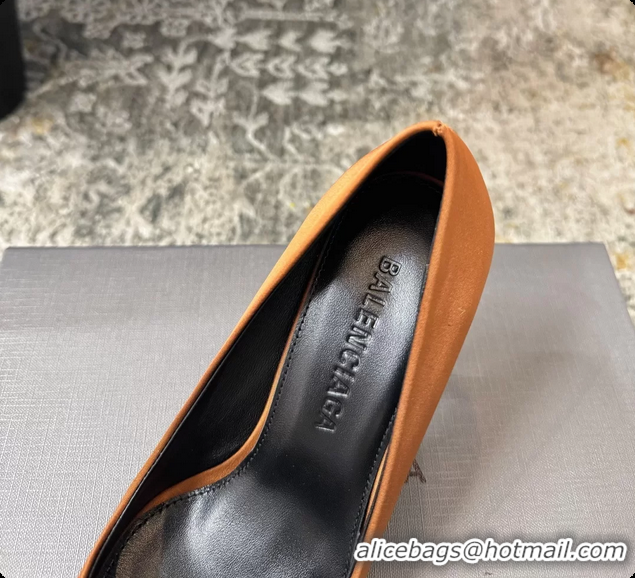 Cheap Price Balenciaga Crystal BB Knife Brown Satin Pumps 75MM 6061207