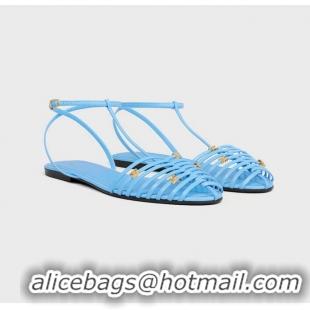 ​Top Grade Celine Cage Flat Sandal In Goatskin CE6534 Sky Blue 2026