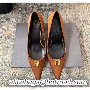 Good Product Balenciaga Avenue BB Knife Brown Satin Pumps 75MM 6061207