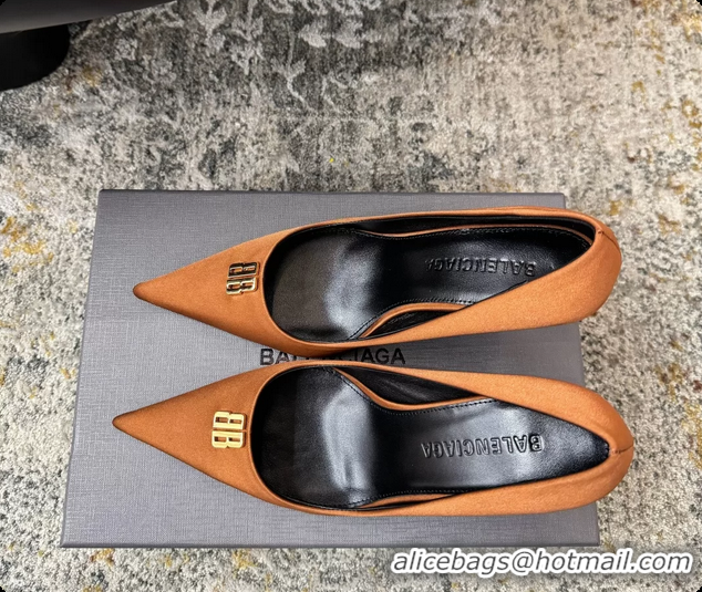 Good Product Balenciaga Avenue BB Knife Brown Satin Pumps 75MM 6061207