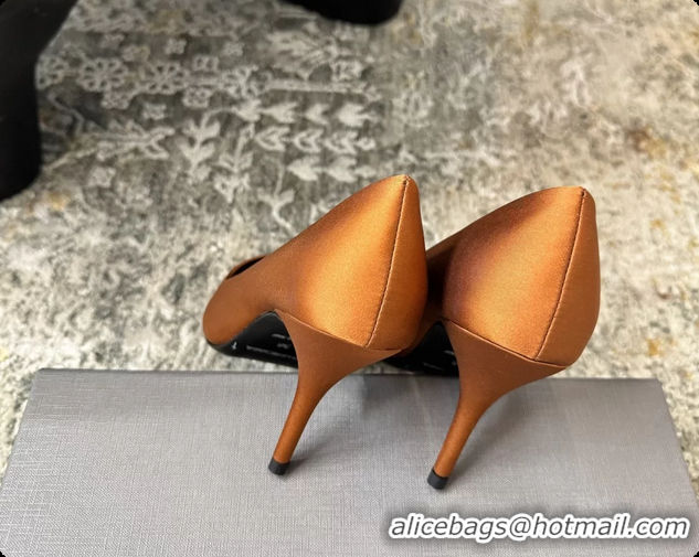 Good Product Balenciaga Avenue BB Knife Brown Satin Pumps 75MM 6061207