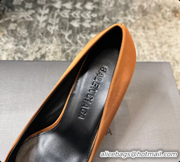 Good Product Balenciaga Avenue BB Knife Brown Satin Pumps 75MM 6061207