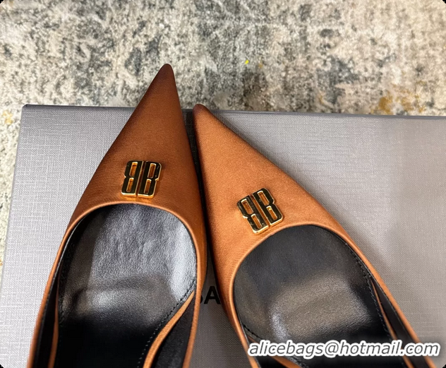 Good Product Balenciaga Avenue BB Knife Brown Satin Pumps 75MM 6061207