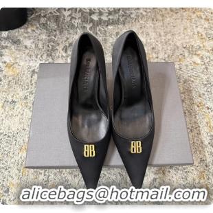 Top Design Balenciaga Avenue BB Knife Black Satin Pumps 75MM 6061207