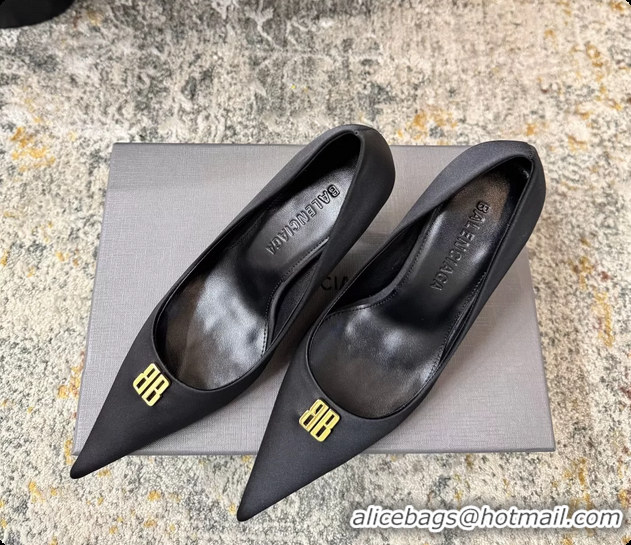 Top Design Balenciaga Avenue BB Knife Black Satin Pumps 75MM 6061207