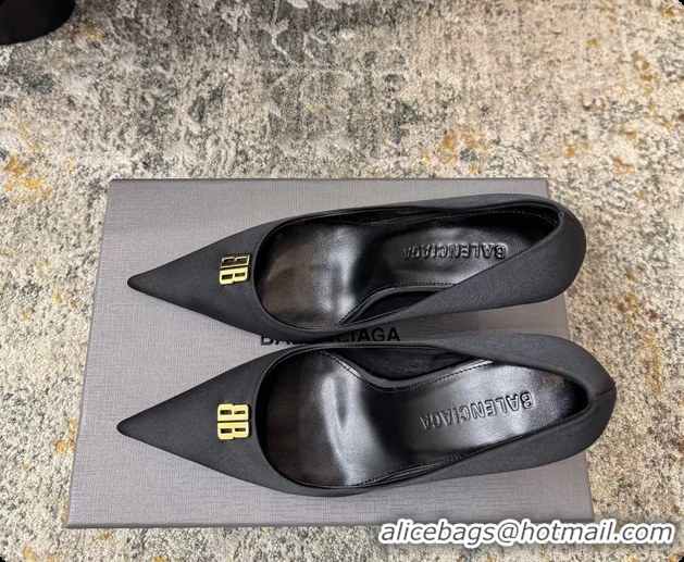 Top Design Balenciaga Avenue BB Knife Black Satin Pumps 75MM 6061207