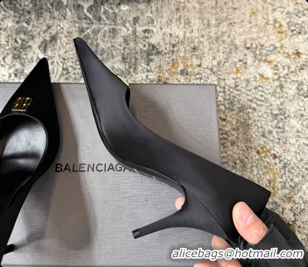 Top Design Balenciaga Avenue BB Knife Black Satin Pumps 75MM 6061207