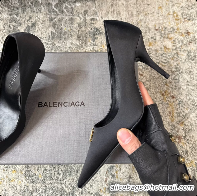 Top Design Balenciaga Avenue BB Knife Black Satin Pumps 75MM 6061207