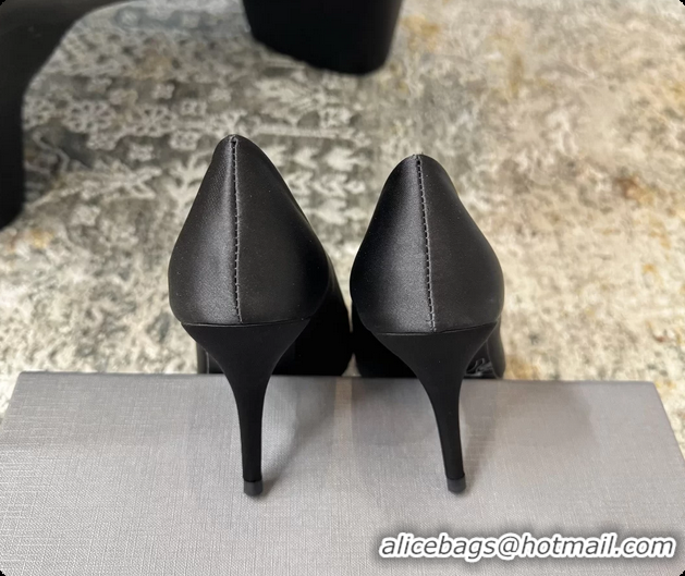 Top Design Balenciaga Avenue BB Knife Black Satin Pumps 75MM 6061207