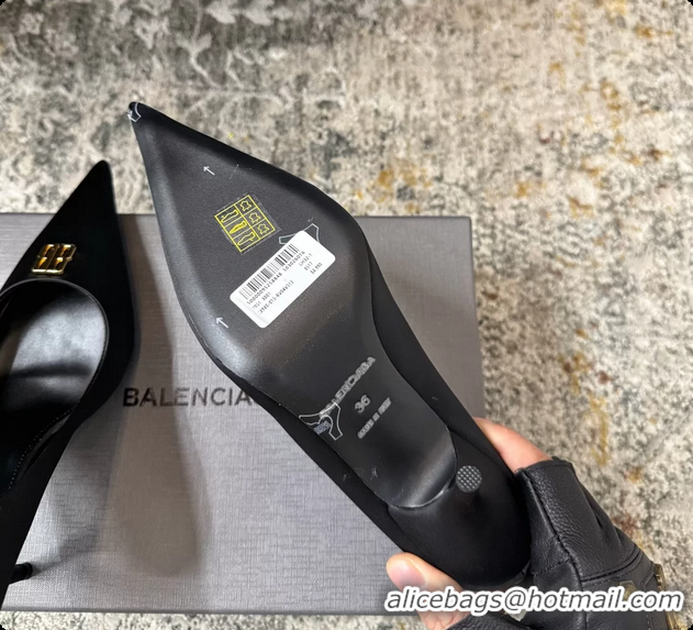 Top Design Balenciaga Avenue BB Knife Black Satin Pumps 75MM 6061207