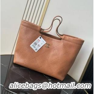 Promotional Chanel Large Shopping Tote Bag In Grained Calfskin AS6058 Brown/Gold