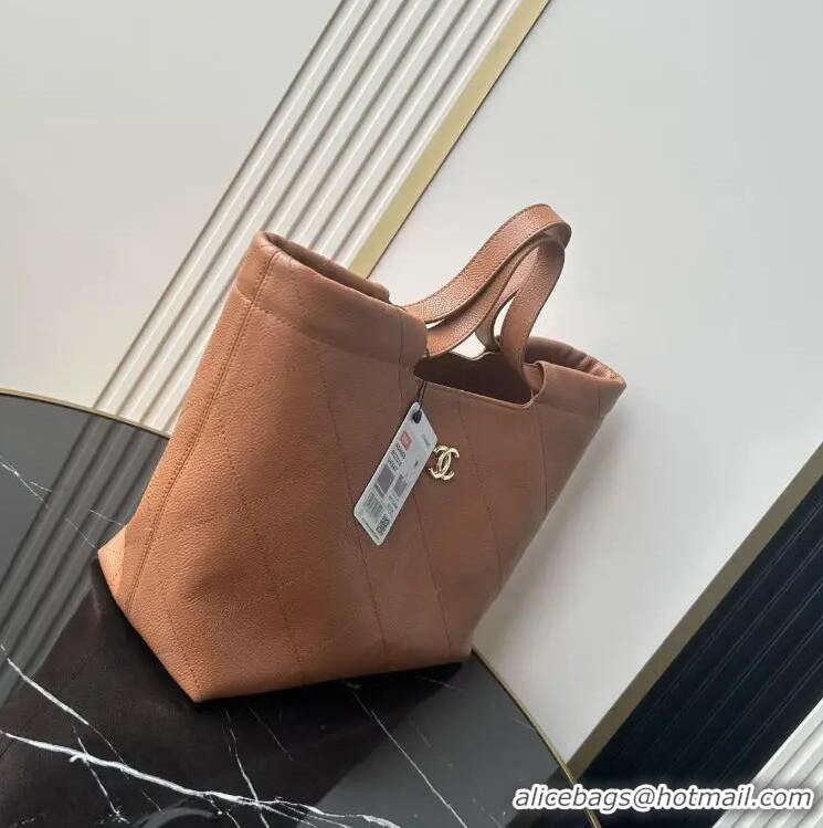 Promotional Chanel Large Shopping Tote Bag In Grained Calfskin AS6058 Brown/Gold