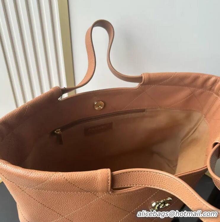 Promotional Chanel Large Shopping Tote Bag In Grained Calfskin AS6058 Brown/Gold