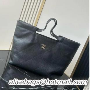 Luxury Cheap Chanel Large Shopping Tote Bag In Grained Calfskin AS6058 Black/Gold