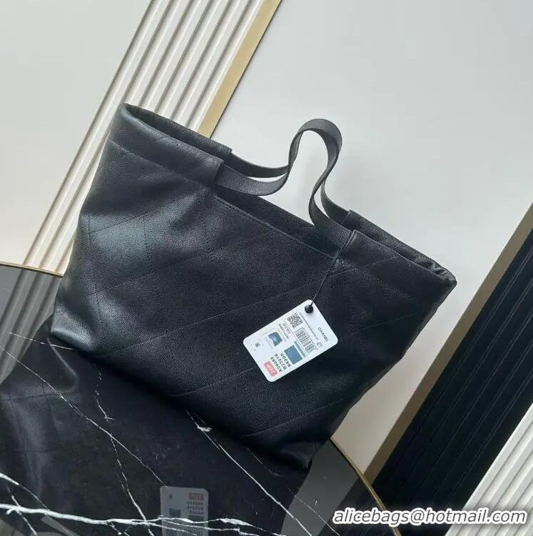 Luxury Cheap Chanel Large Shopping Tote Bag In Grained Calfskin AS6058 Black/Gold