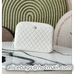 Inexpensive Chanel Caviar Quilted Pouch Cosmetic Case A31106 White