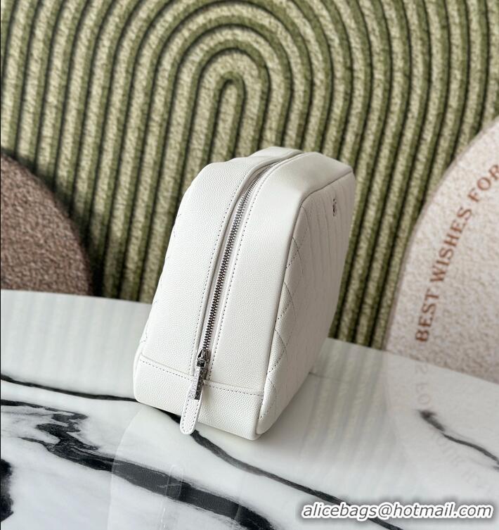 Inexpensive Chanel Caviar Quilted Pouch Cosmetic Case A31106 White
