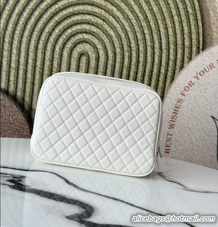Inexpensive Chanel Caviar Quilted Pouch Cosmetic Case A31106 White