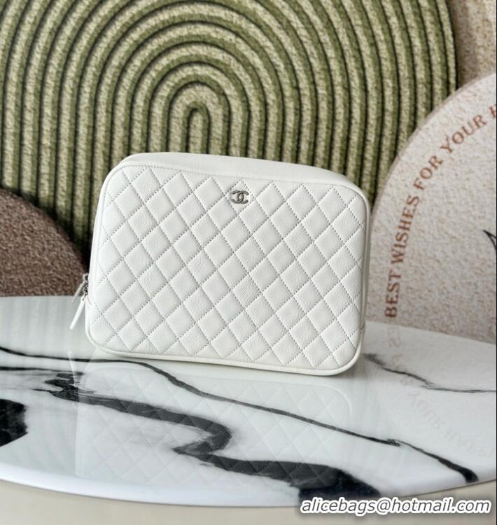 Inexpensive Chanel Caviar Quilted Pouch Cosmetic Case A31106 White
