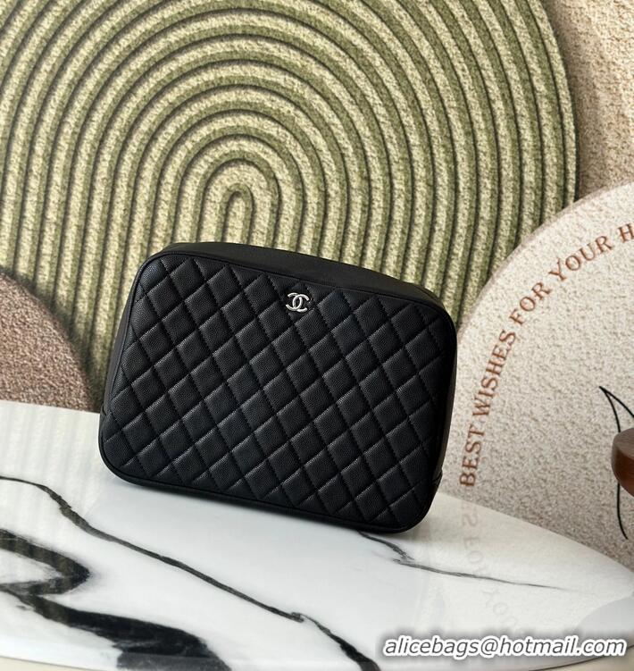 Good Cheap Chanel Caviar Quilted Pouch Cosmetic Case A31106 Black