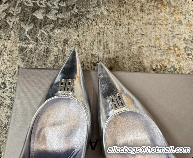 Charming Balenciaga Knife BB Silver Leather Slingback Pumps 75MM 6061207