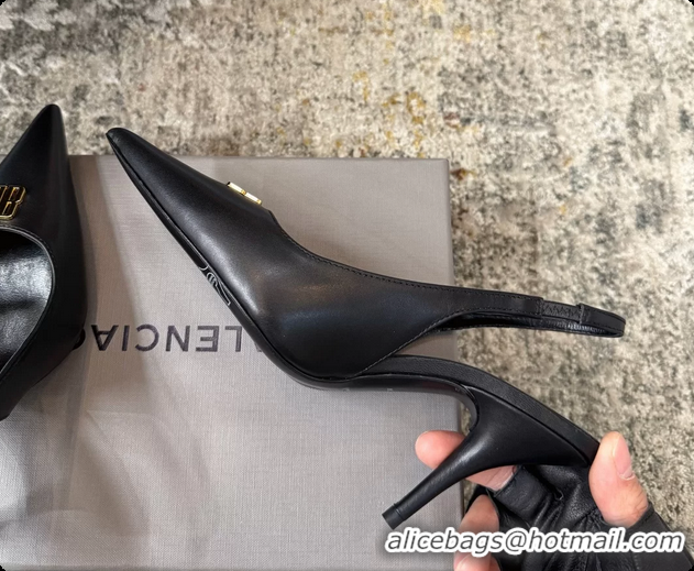 Luxurious Balenciaga Knife BB Black Leather Slingback Pumps 75MM 6061207